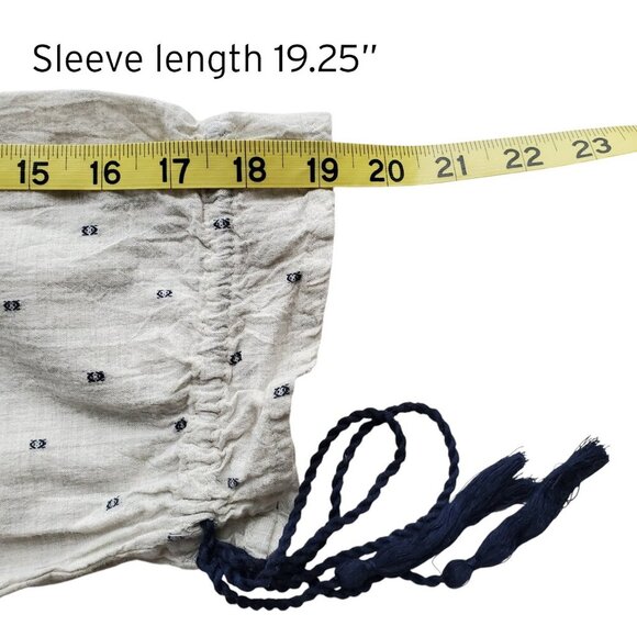 ZARA Boho Embroidered Peasant Top Unbleached Cotton with Navy Blue Stitching XL - Picture 15 of 16